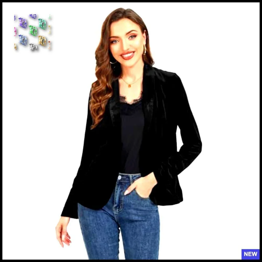 Velvet Blazer Jacket Slim Fit Shawl Lapel Business Casual Office Wear